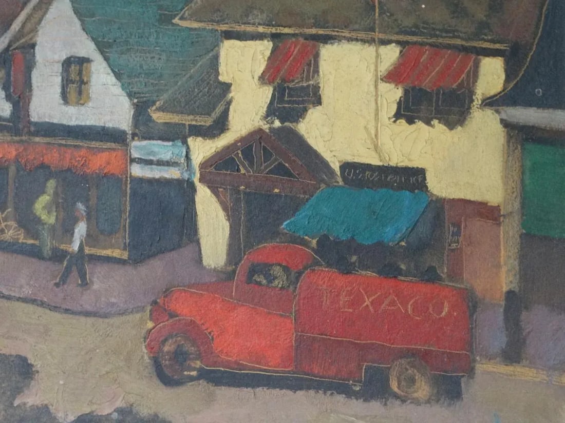 New England Modernist Village Scene Oil on Board - 5