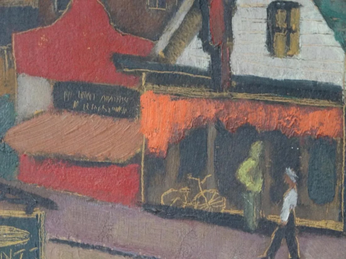 New England Modernist Village Scene Oil on Board - 6