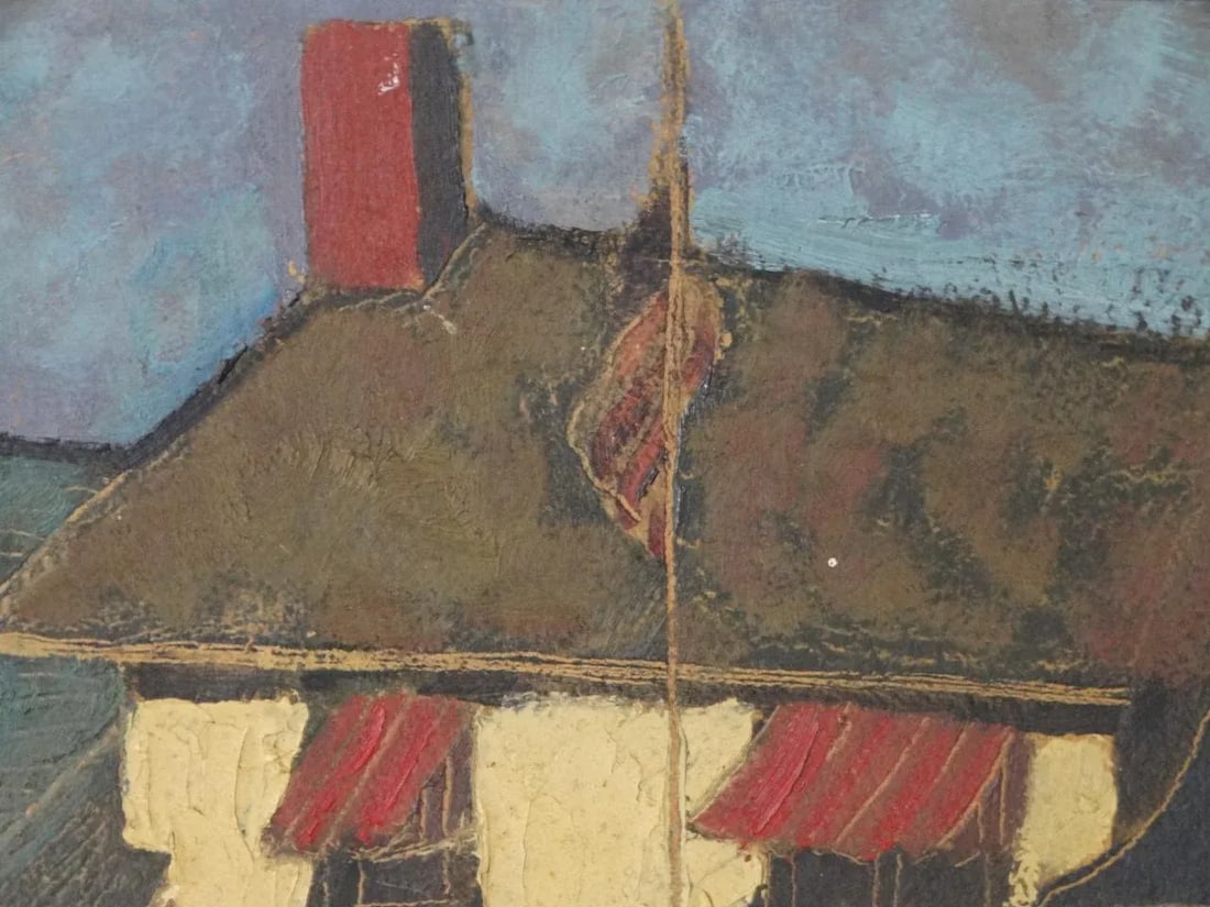 New England Modernist Village Scene Oil on Board - 7