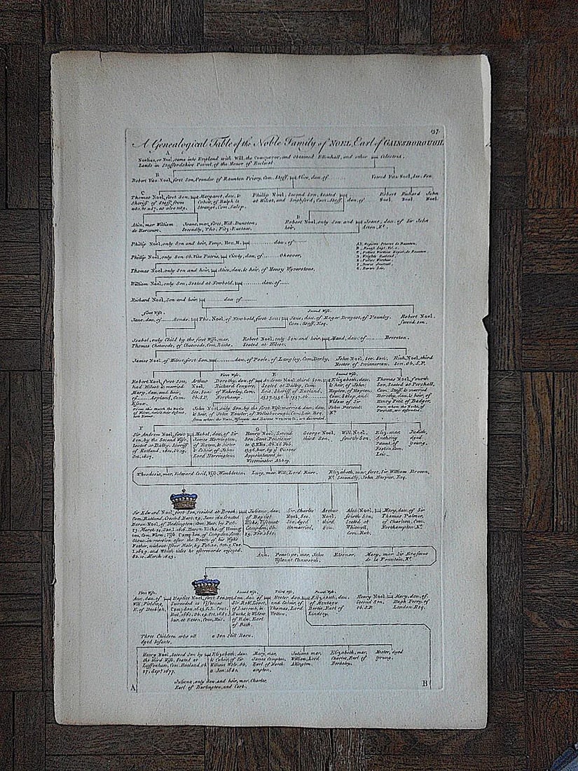 Antique 18th Century Copperplate Engravings-Heraldry Crest & Family Tree-13"x19.5" - Set of 3 - 2