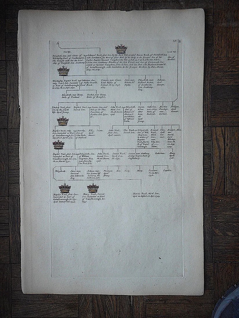 Antique 18th Century Copperplate Engravings-Heraldry Crest & Family Tree-13"x19.5" - Set of 3 - 3