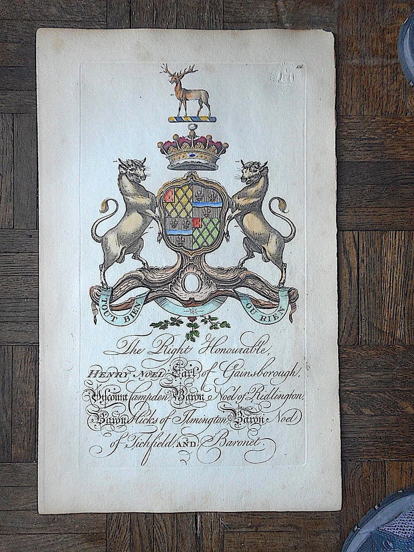 Antique 18th Century Copperplate Engravings-Heraldry Crest & Family Tree-13"x19.5" - Set of 3 - 4