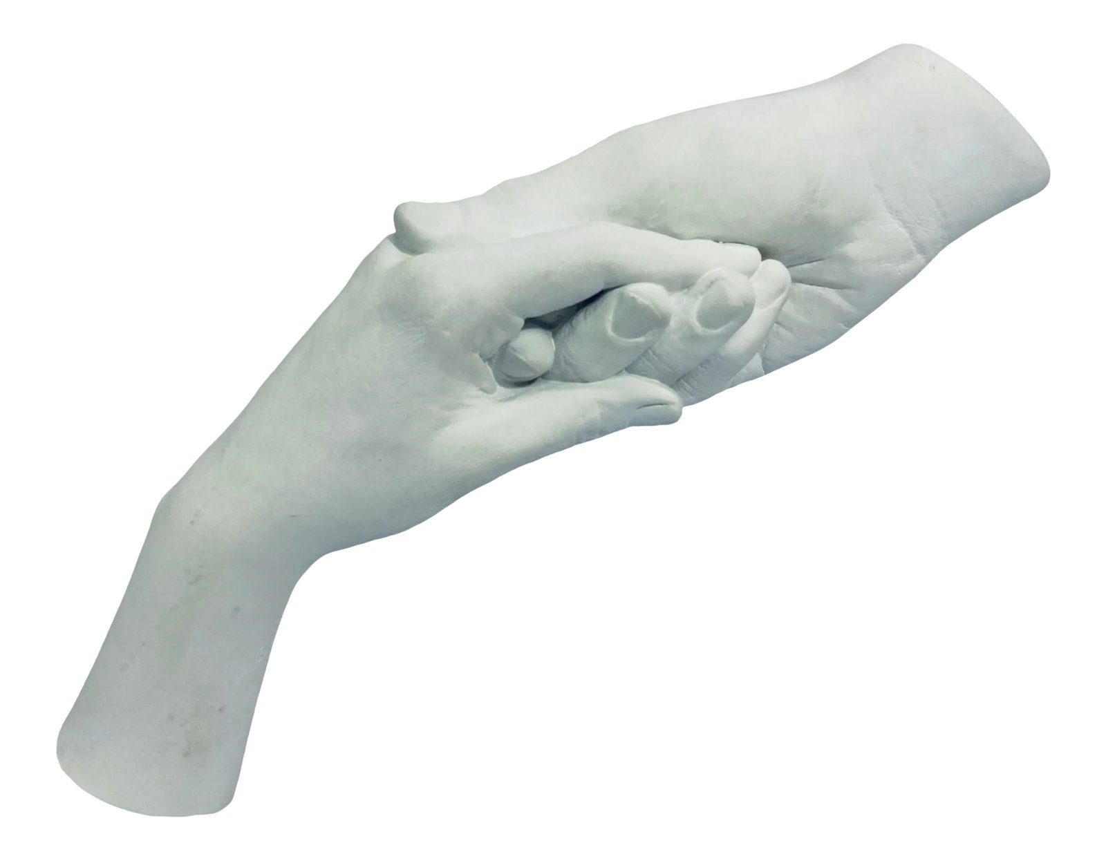 John Cutrone "Hands" Plaster Sculpture for Austin Productions, 1984: Modern plaster sculpture of hands holding on lucite base by John Cutrone for Austin Productions, 1984. Condition: Alterations: Original Condition Unaltered Imperfections: Some Imperfections Condition