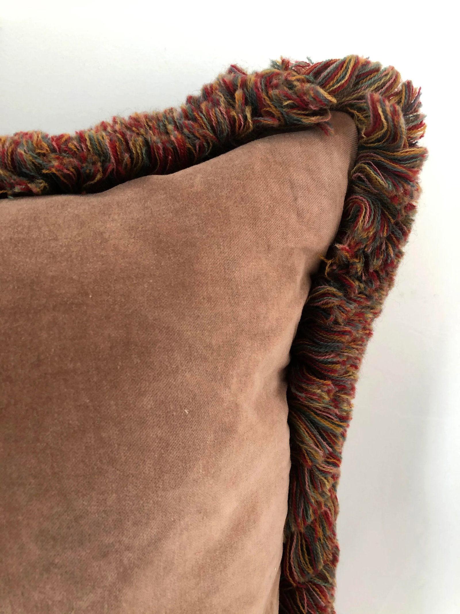 Hand Dyed Velvet Throw Pillow with Wool Tassel Trim - 3