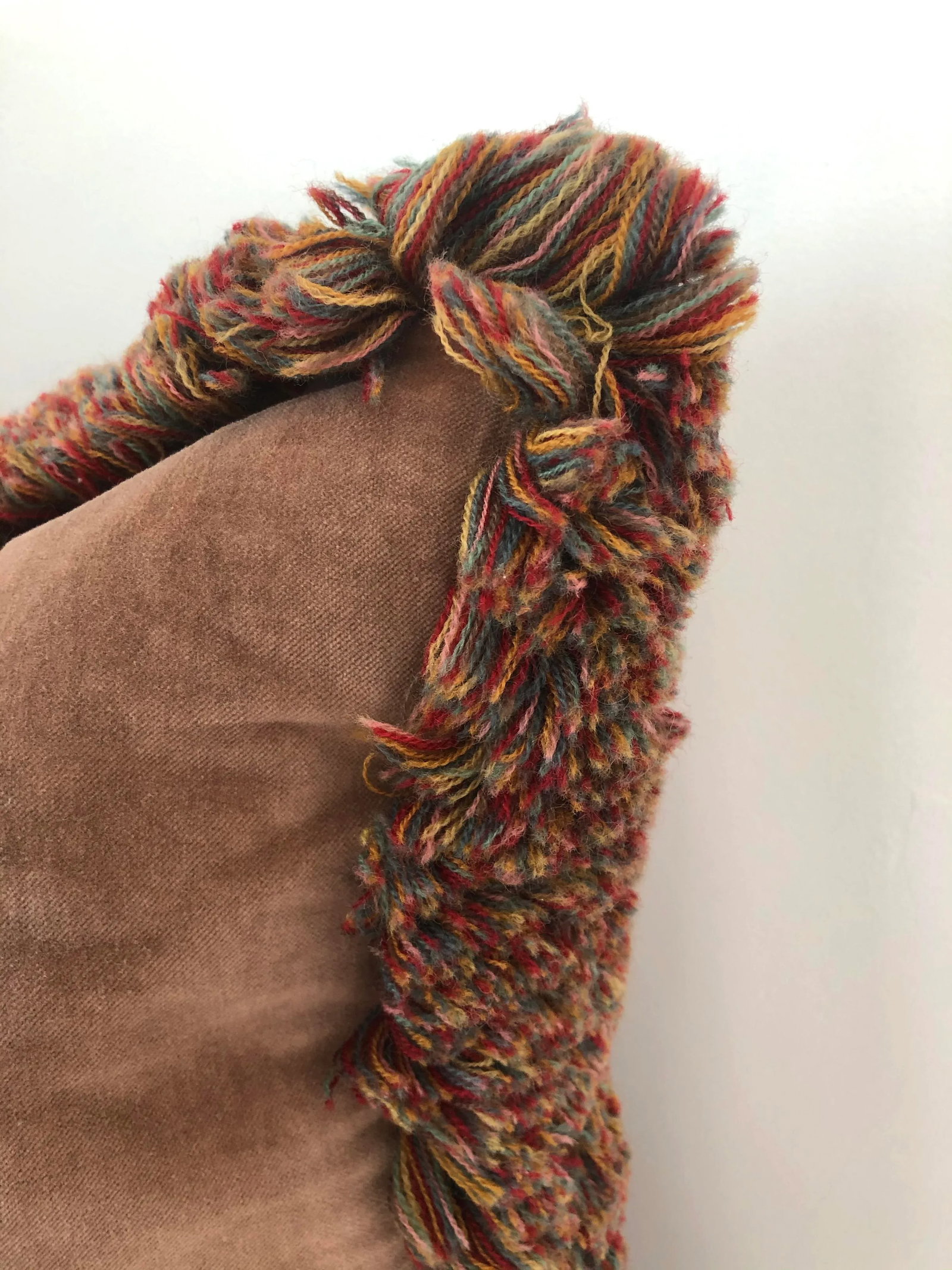 Hand Dyed Velvet Throw Pillow with Wool Tassel Trim - 5