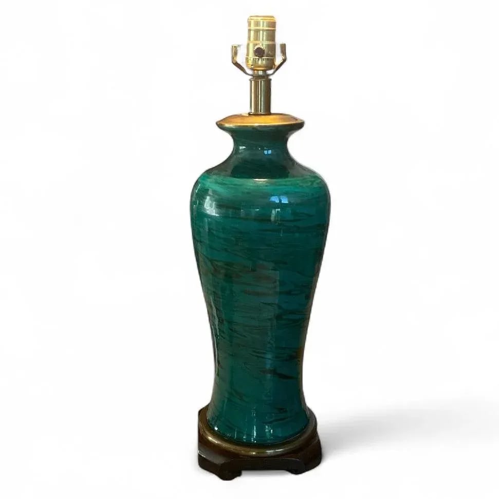Frederick Cooper Faux Malachite Porcelain and Brass Table Lamp - 2