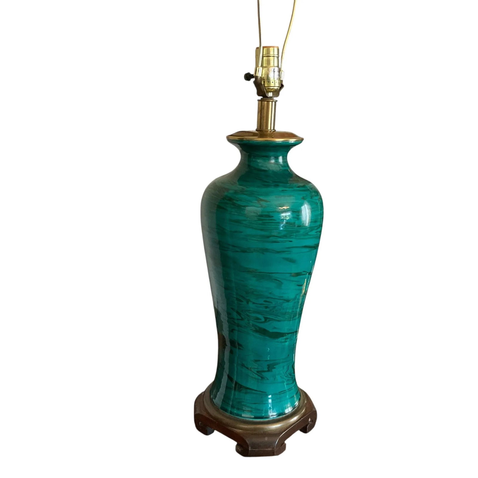 Frederick Cooper Faux Malachite Porcelain and Brass Table Lamp - 4
