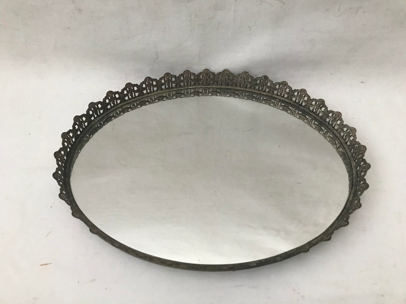 Mid Century Brass Finish Oval Vanity Tray - 2