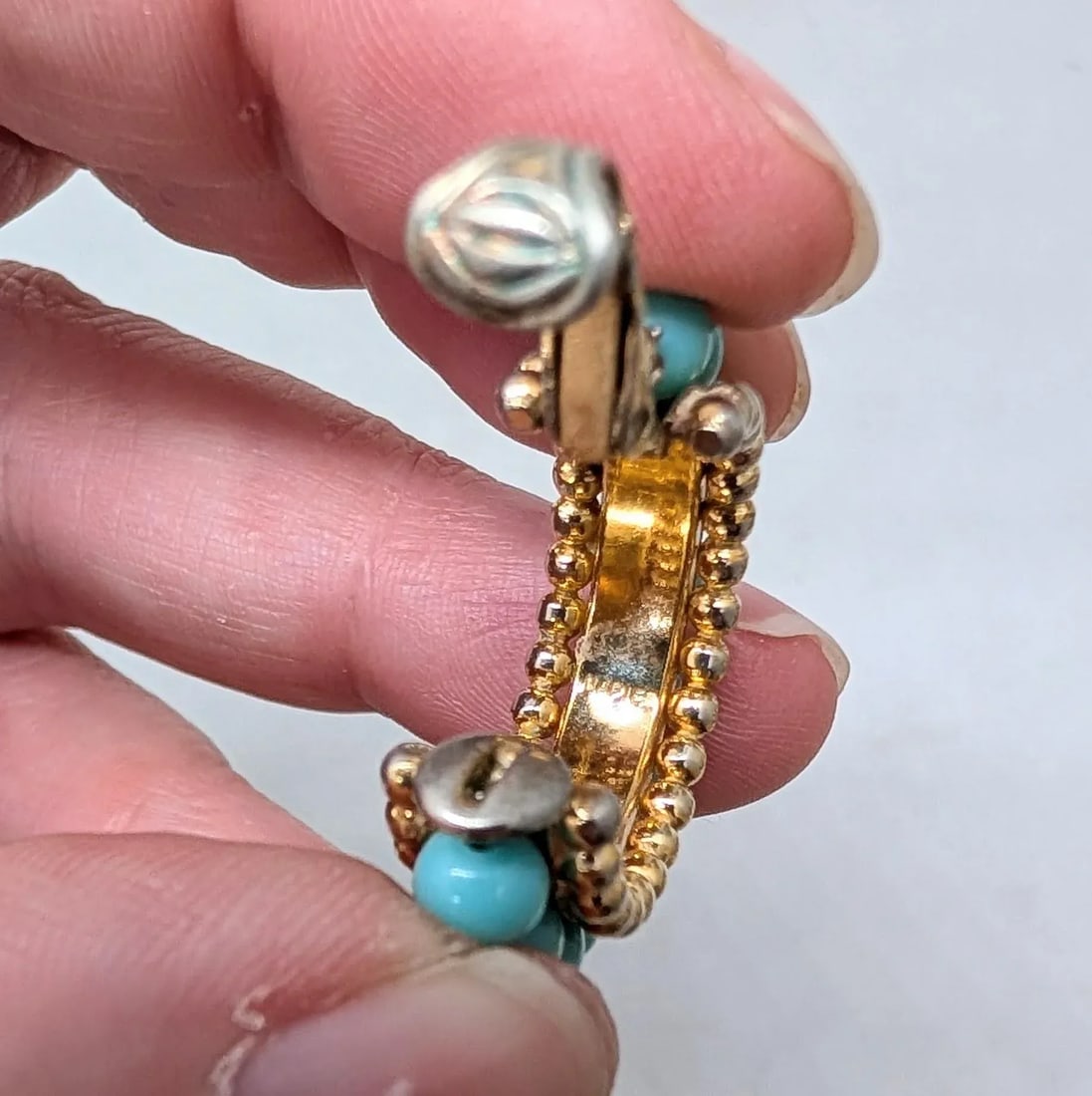 Vintage 1950s Signed Napier Goldtone Faux-Turquoise Hoop Clip Earrings-2 Pieces - 10