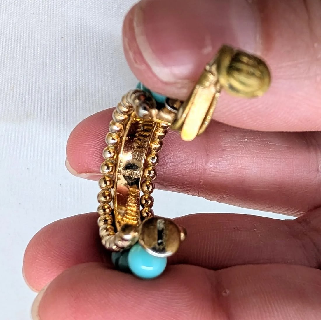 Vintage 1950s Signed Napier Goldtone Faux-Turquoise Hoop Clip Earrings-2 Pieces - 11