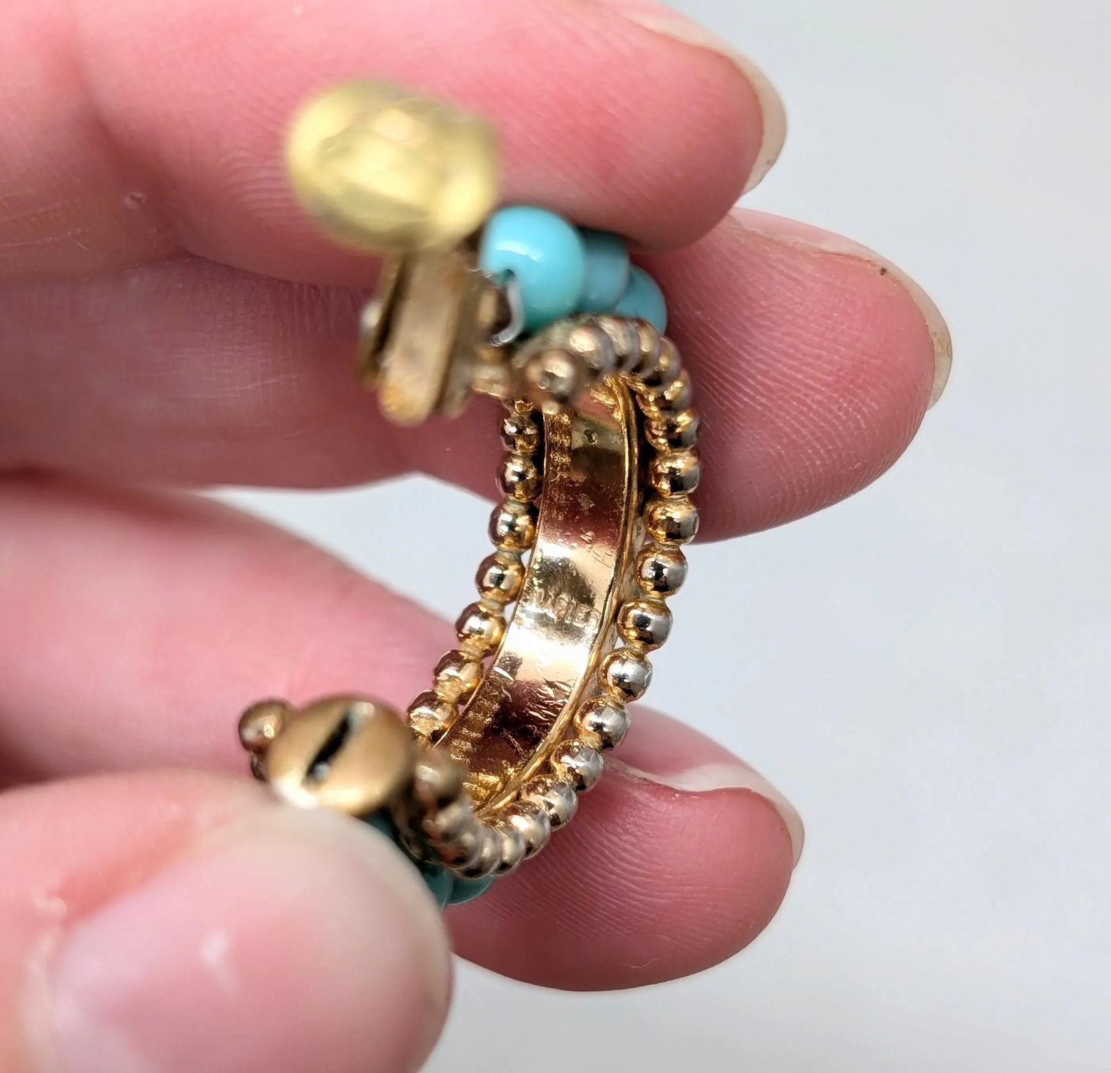 Vintage 1950s Signed Napier Goldtone Faux-Turquoise Hoop Clip Earrings-2 Pieces - 9