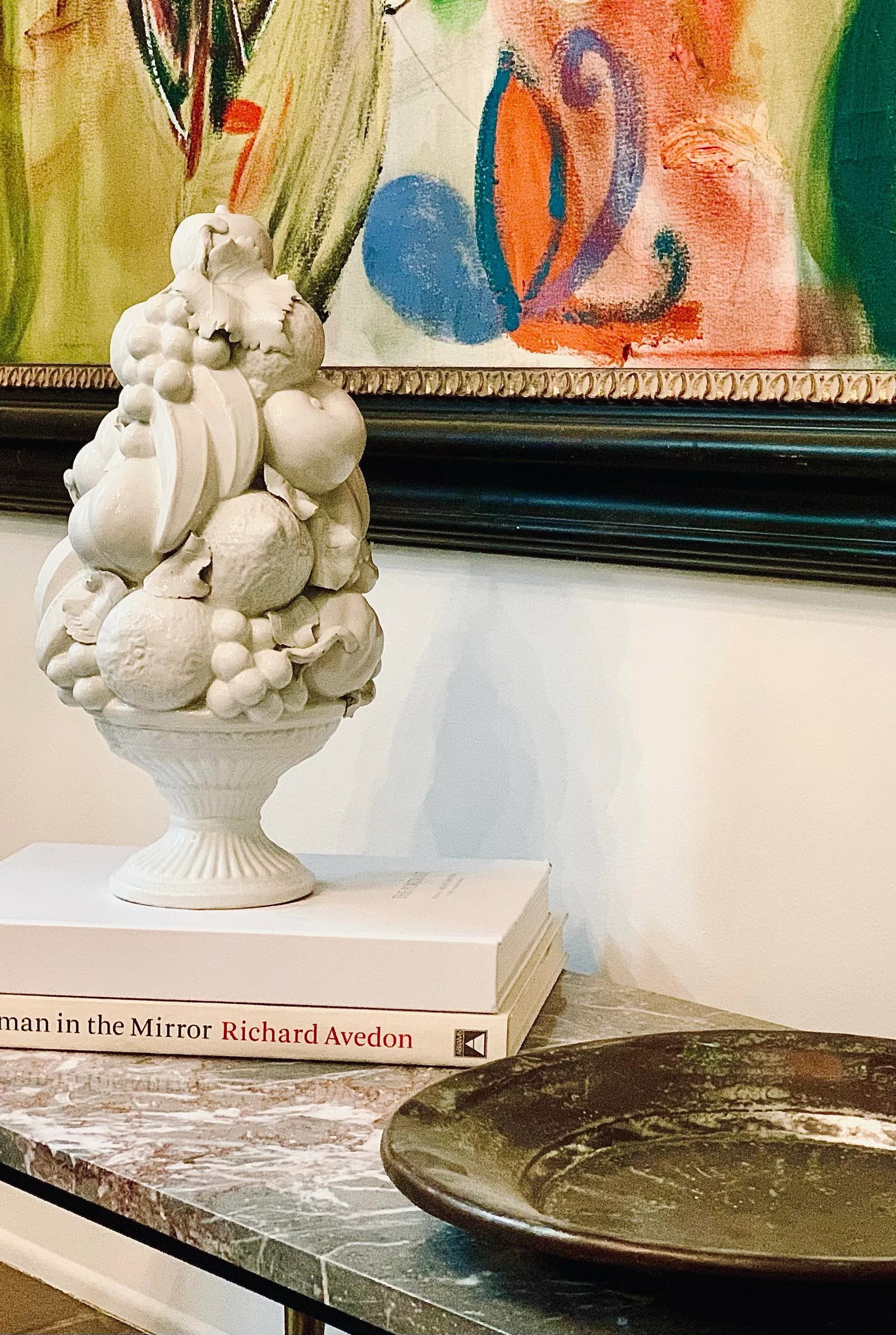 Large Vintage Mid-Century Italian Majolica Blanc De Chine Porcelain Fruit Centerpiece Topiary in a P - 2