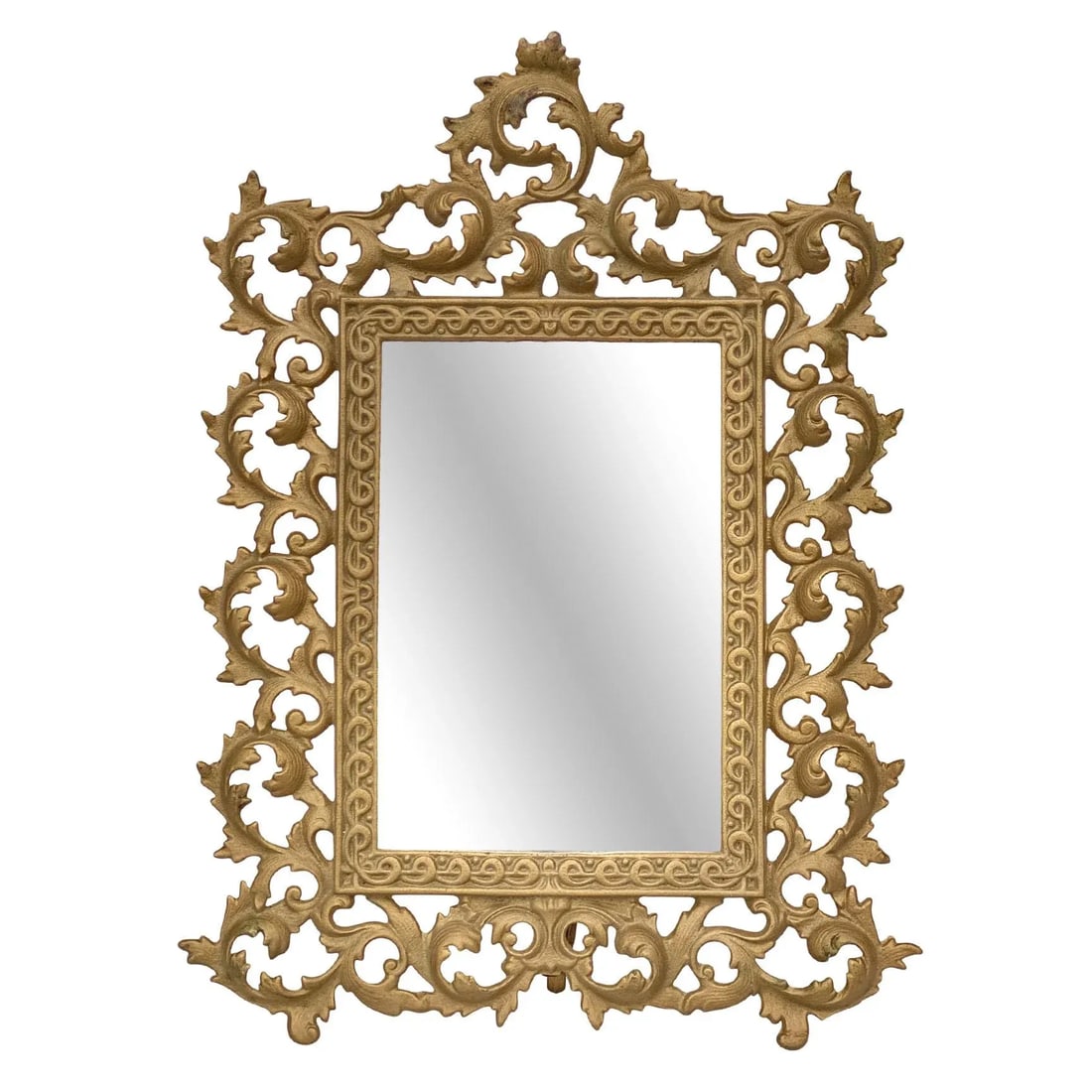 Vintage French Rococo Gold Foliage Brass Vanity Table Mirror - 11
