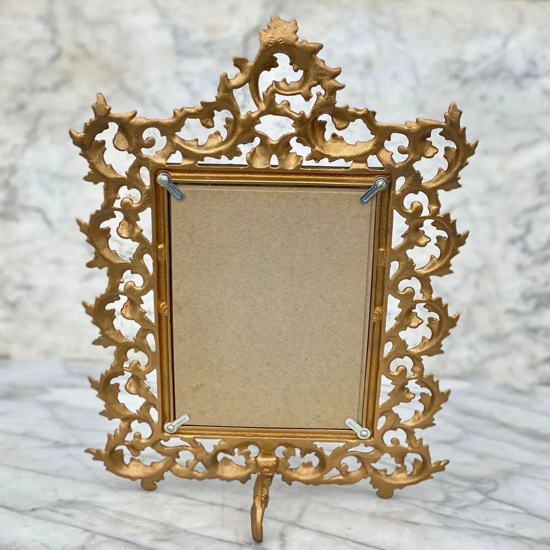 Vintage French Rococo Gold Foliage Brass Vanity Table Mirror - 4