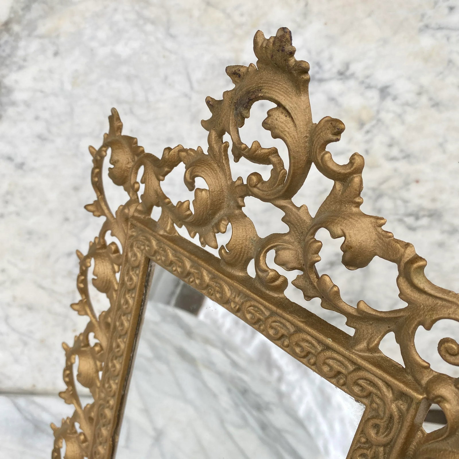 Vintage French Rococo Gold Foliage Brass Vanity Table Mirror - 5
