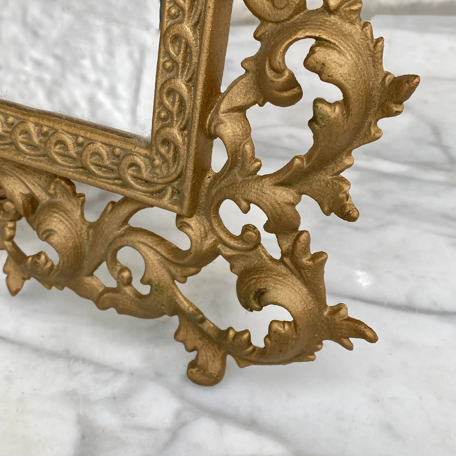 Vintage French Rococo Gold Foliage Brass Vanity Table Mirror - 7