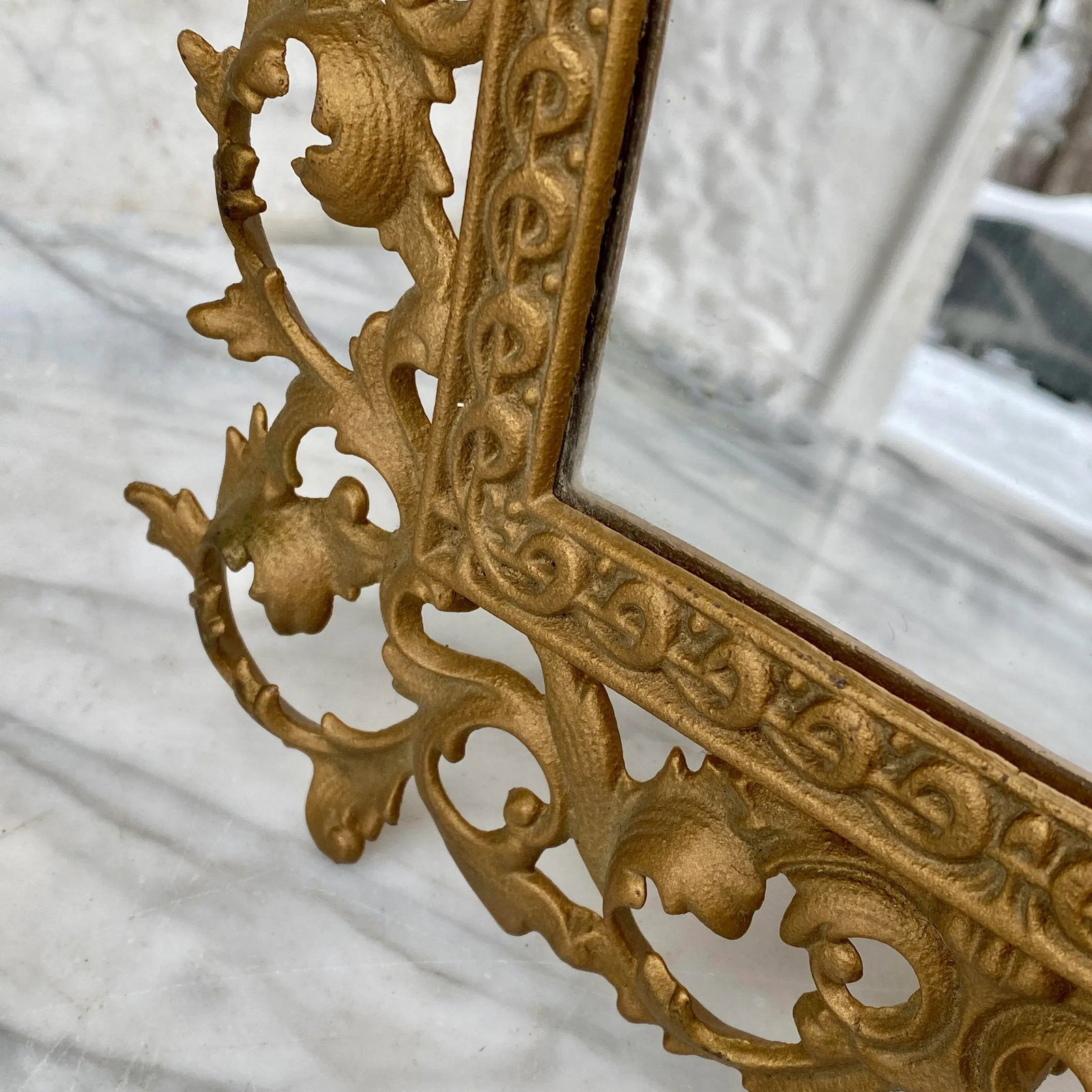 Vintage French Rococo Gold Foliage Brass Vanity Table Mirror - 8