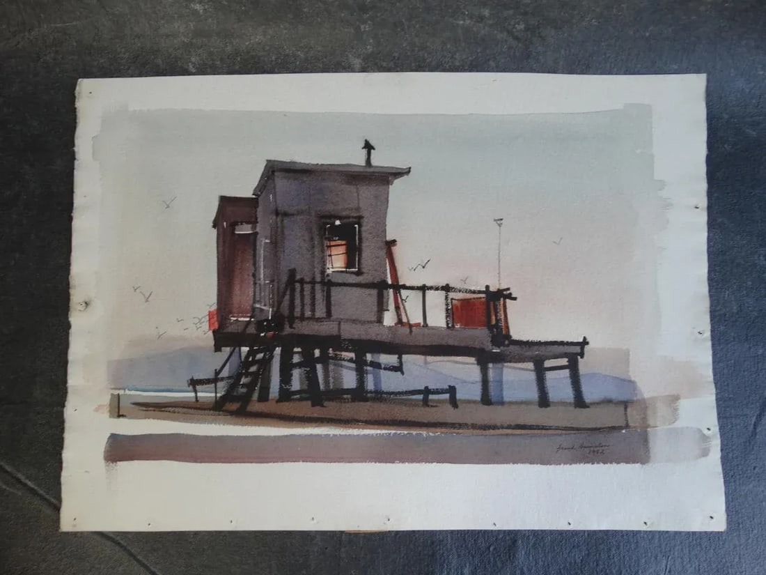 Frank Moss Hamilton Clamdiggers' Hut, Balboa, California 1952 Watercolor Painting - 2