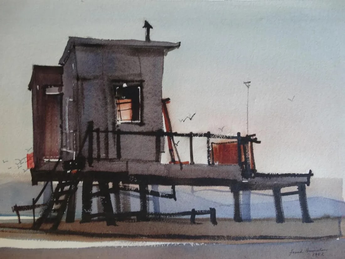 Frank Moss Hamilton Clamdiggers' Hut, Balboa, California 1952 Watercolor Painting - 3