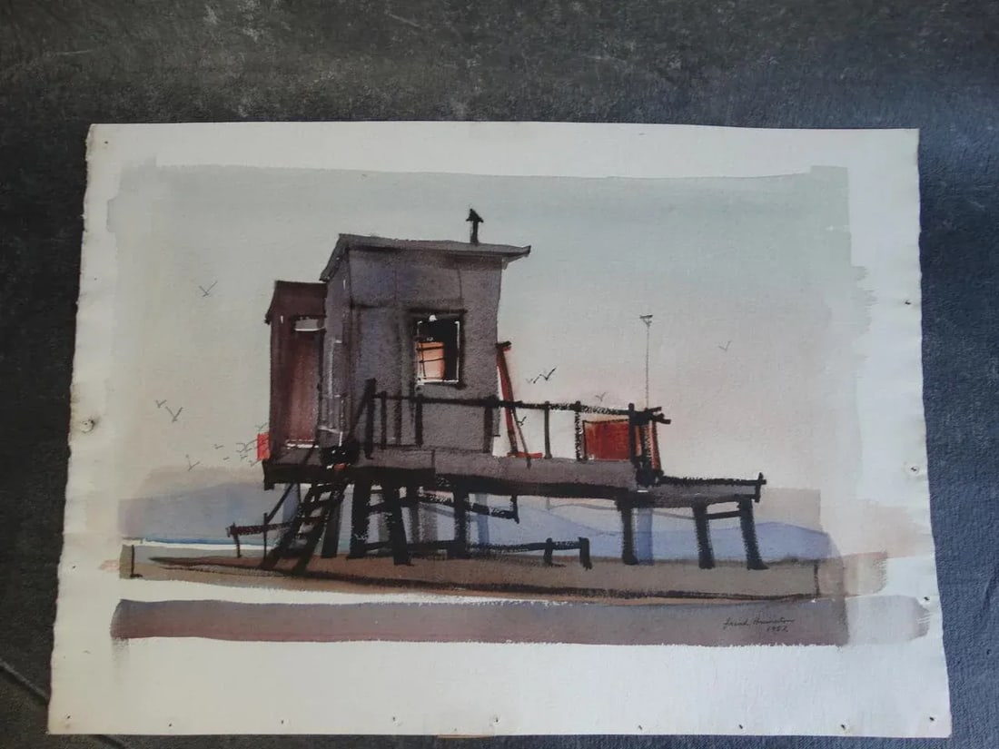 Frank Moss Hamilton Clamdiggers' Hut, Balboa, California 1952 Watercolor Painting - 4