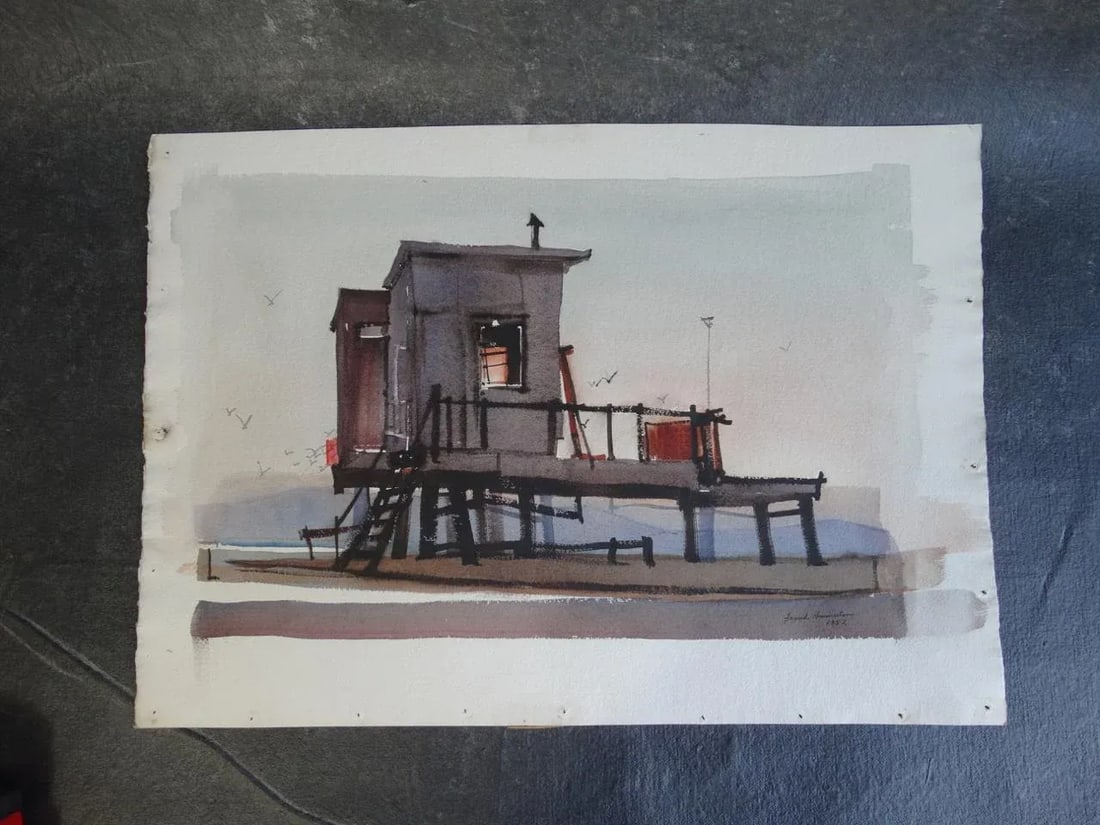 Frank Moss Hamilton Clamdiggers' Hut, Balboa, California 1952 Watercolor Painting - 5
