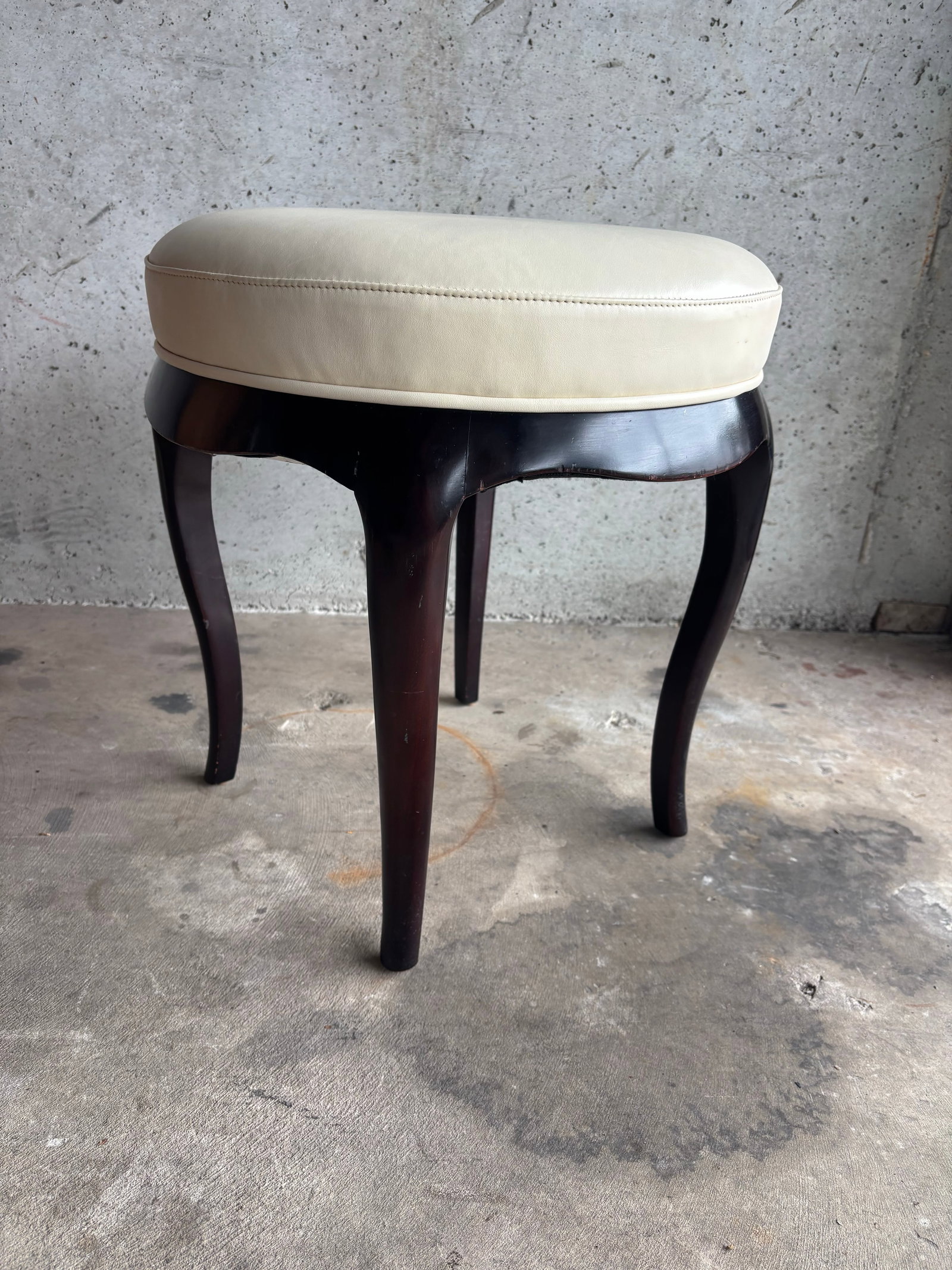 Barbara Barry for Baker Vanity Stool, Leather, Sculpted Wood Base - 2