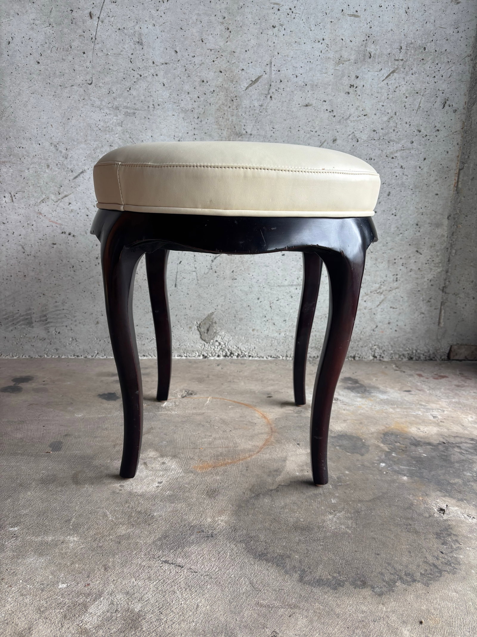 Barbara Barry for Baker Vanity Stool, Leather, Sculpted Wood Base - 3