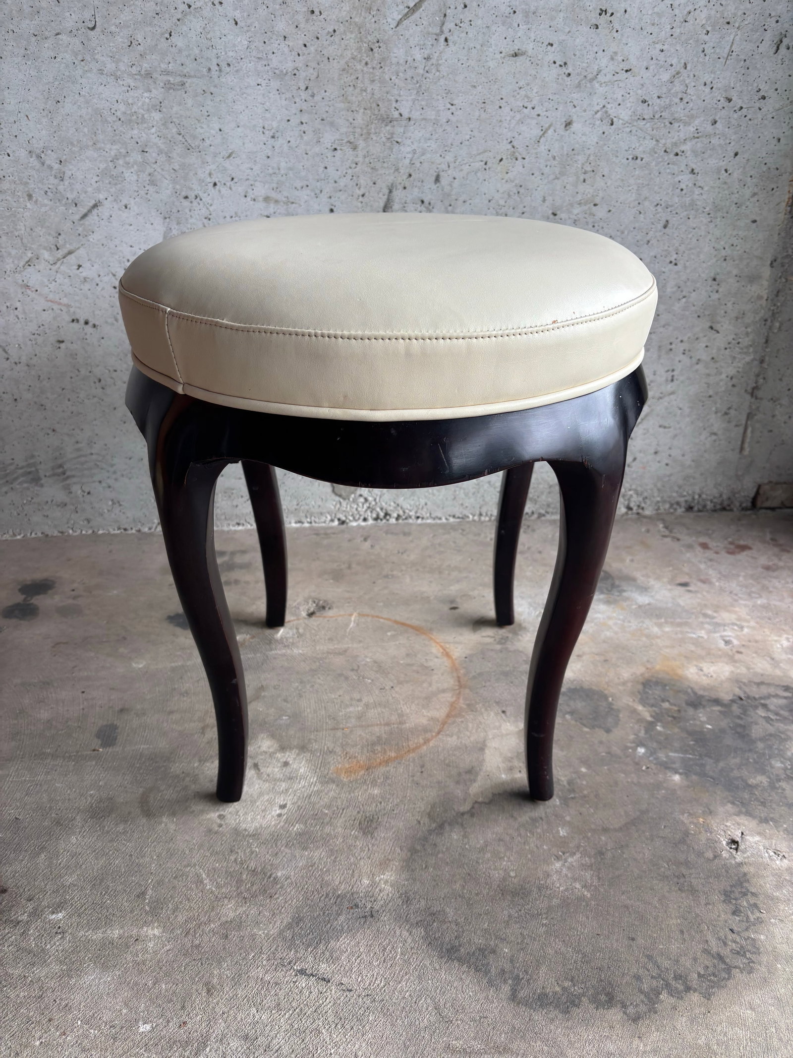 Barbara Barry for Baker Vanity Stool, Leather, Sculpted Wood Base - 6