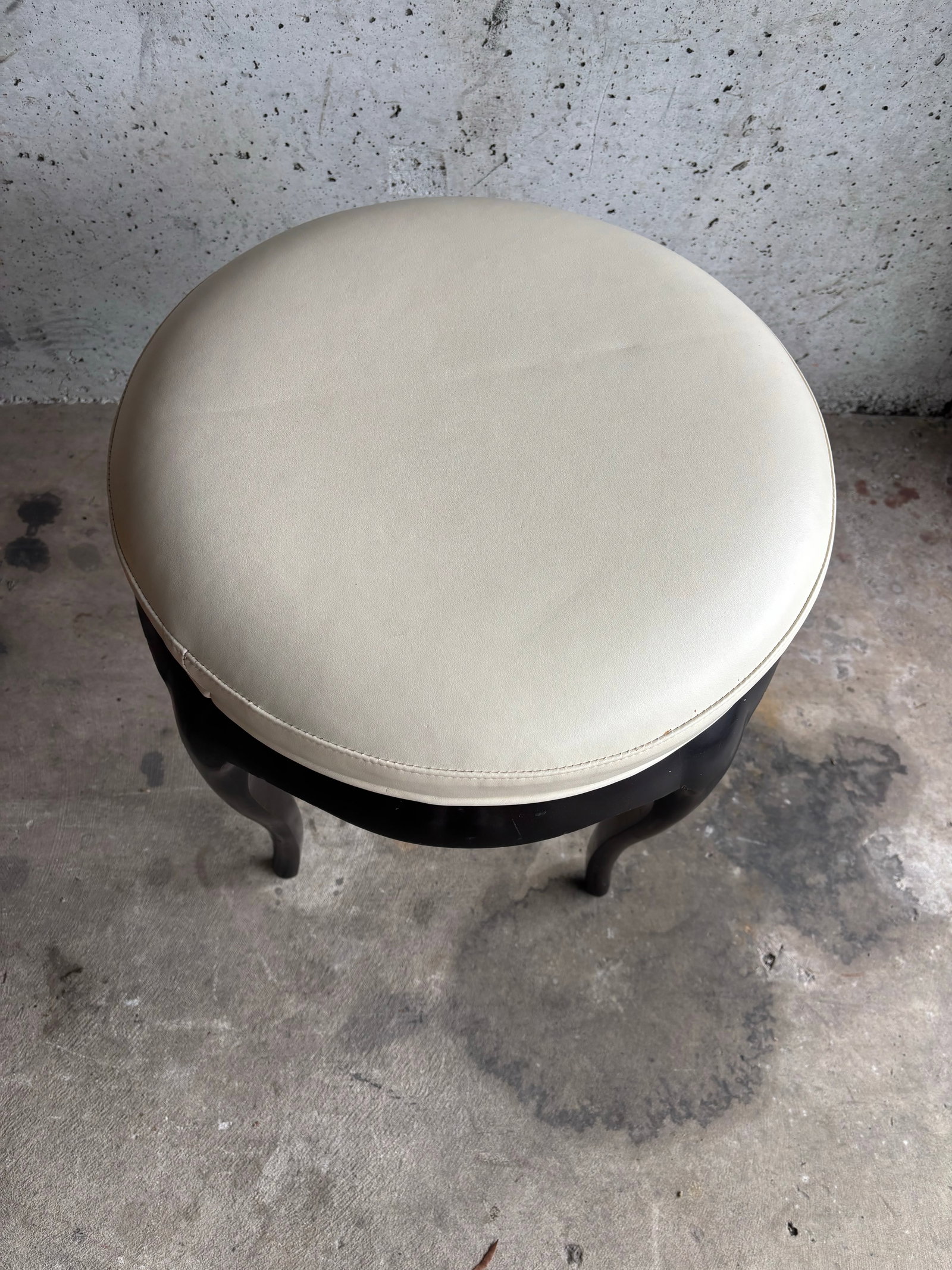 Barbara Barry for Baker Vanity Stool, Leather, Sculpted Wood Base - 7