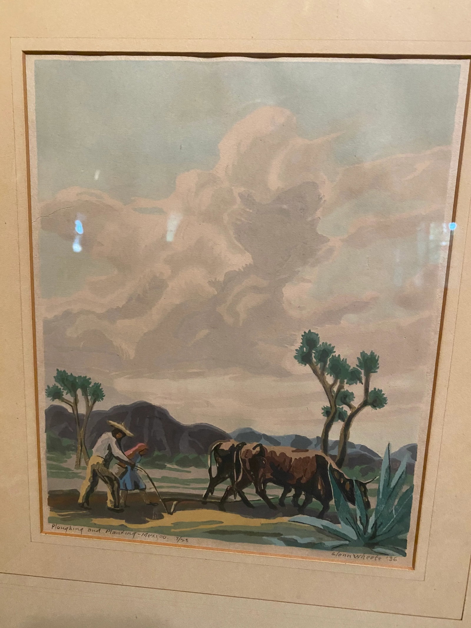 1936 Rural Landscape Woodblock Print by Glenn Wheete, Framed - 2