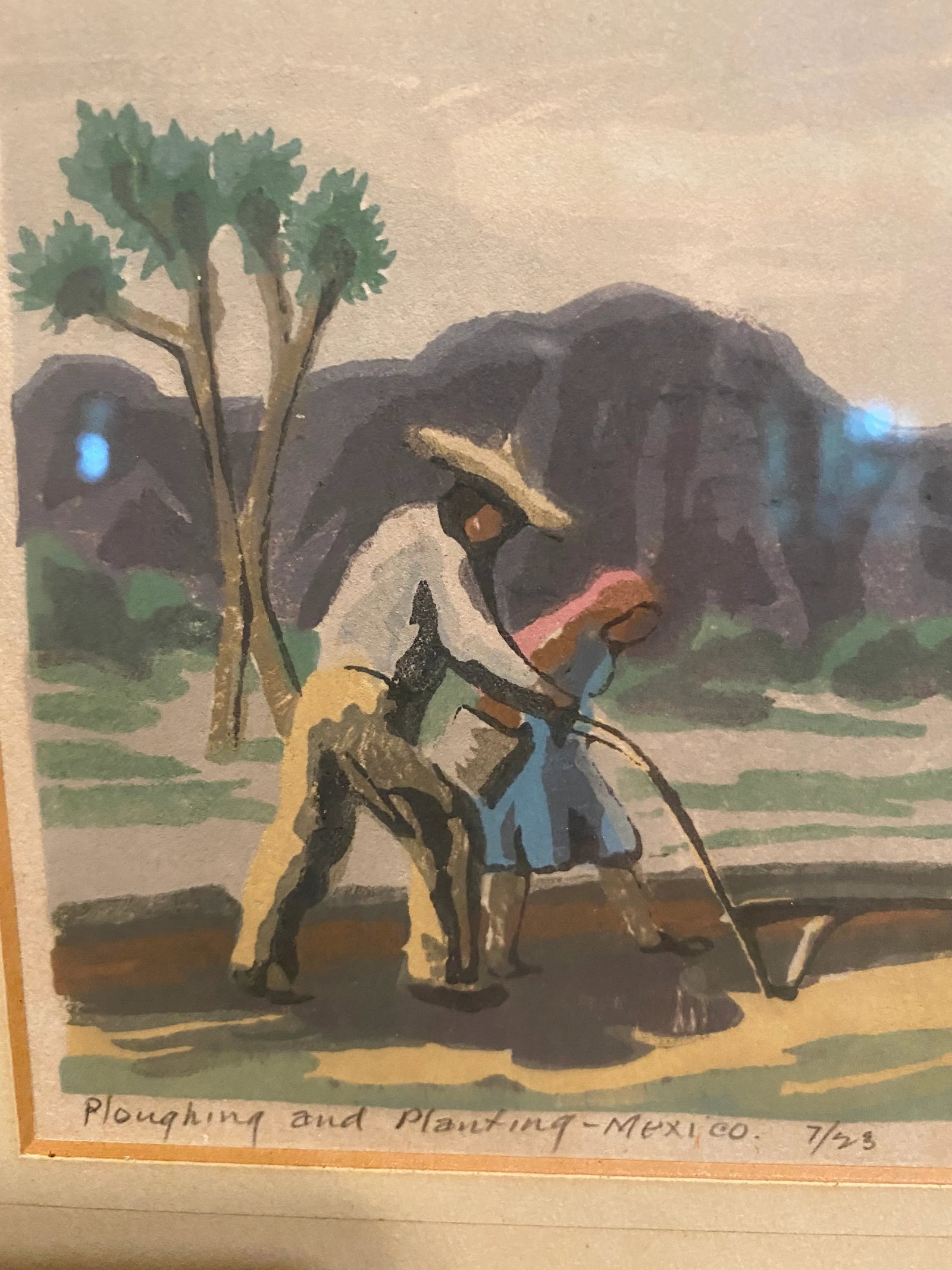 1936 Rural Landscape Woodblock Print by Glenn Wheete, Framed - 5