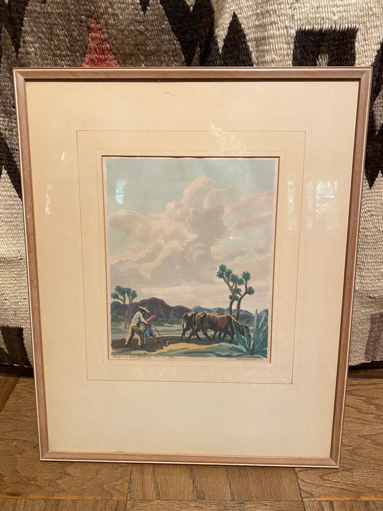 1936 Rural Landscape Woodblock Print by Glenn Wheete, Framed - 6
