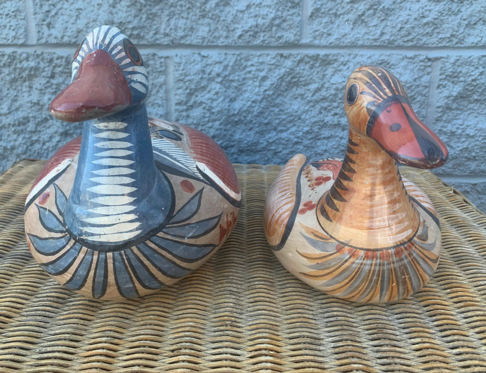 1960s Large Mexican Hand Painted Tonala Bird Scuptures - a Pair - 11
