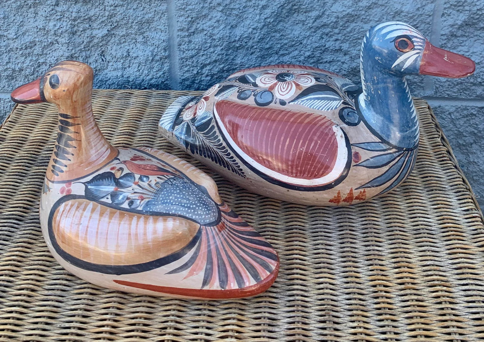 1960s Large Mexican Hand Painted Tonala Bird Scuptures - a Pair - 13