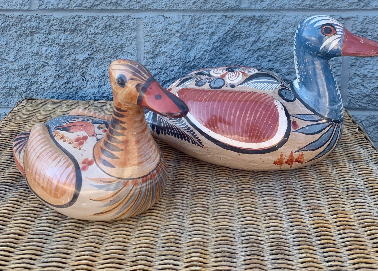 1960s Large Mexican Hand Painted Tonala Bird Scuptures - a Pair - 4