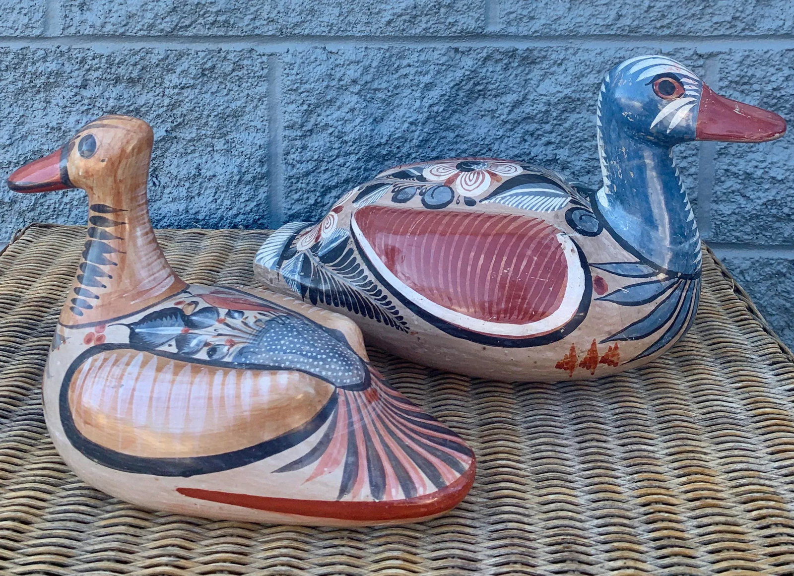 1960s Large Mexican Hand Painted Tonala Bird Scuptures - a Pair - 5