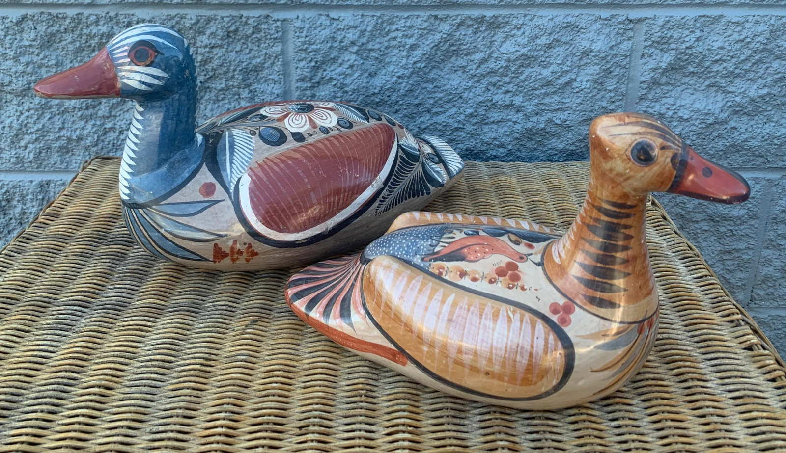 1960s Large Mexican Hand Painted Tonala Bird Scuptures - a Pair - 6