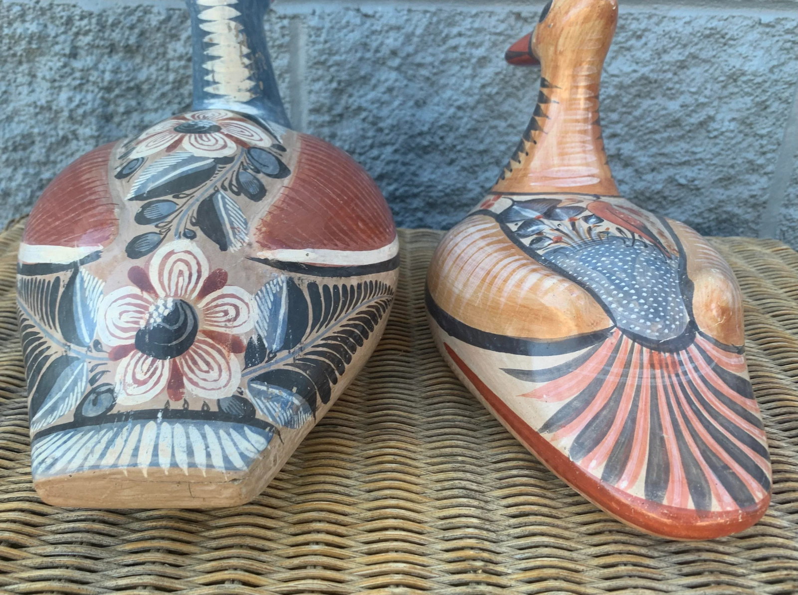 1960s Large Mexican Hand Painted Tonala Bird Scuptures - a Pair - 9
