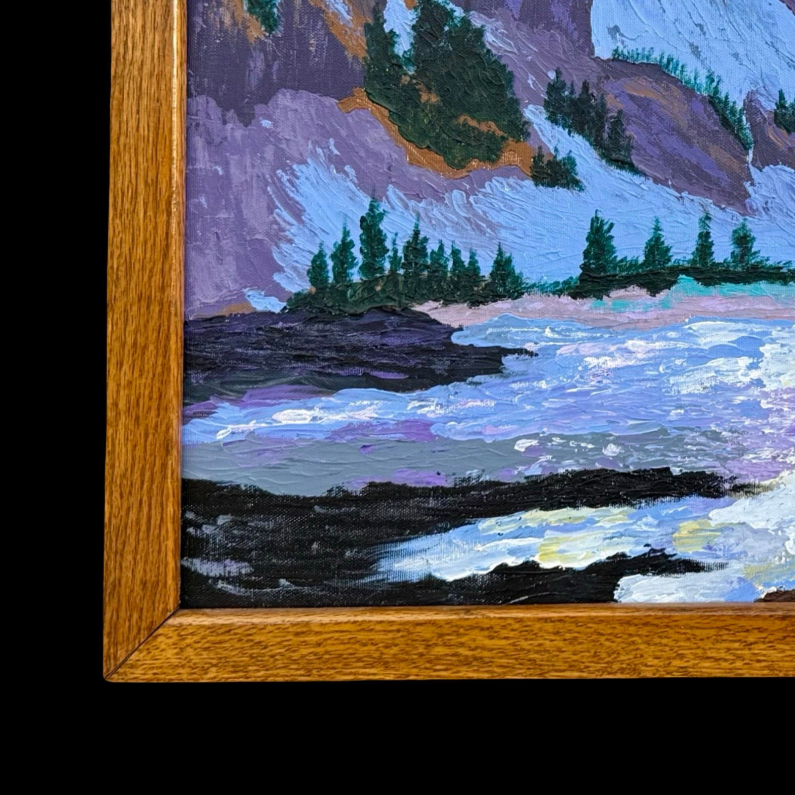 Mid-Century Expressionist Winter Mountain Landscape Oil Painting W/ Original Vintage Wood Frame - 6