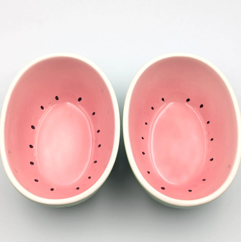 Vintage Pier 1 Japanese Watermelon Ceramic Serving Bowls -Set of 2 - 2
