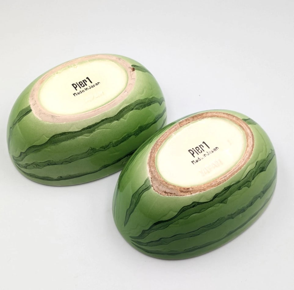Vintage Pier 1 Japanese Watermelon Ceramic Serving Bowls -Set of 2 - 6