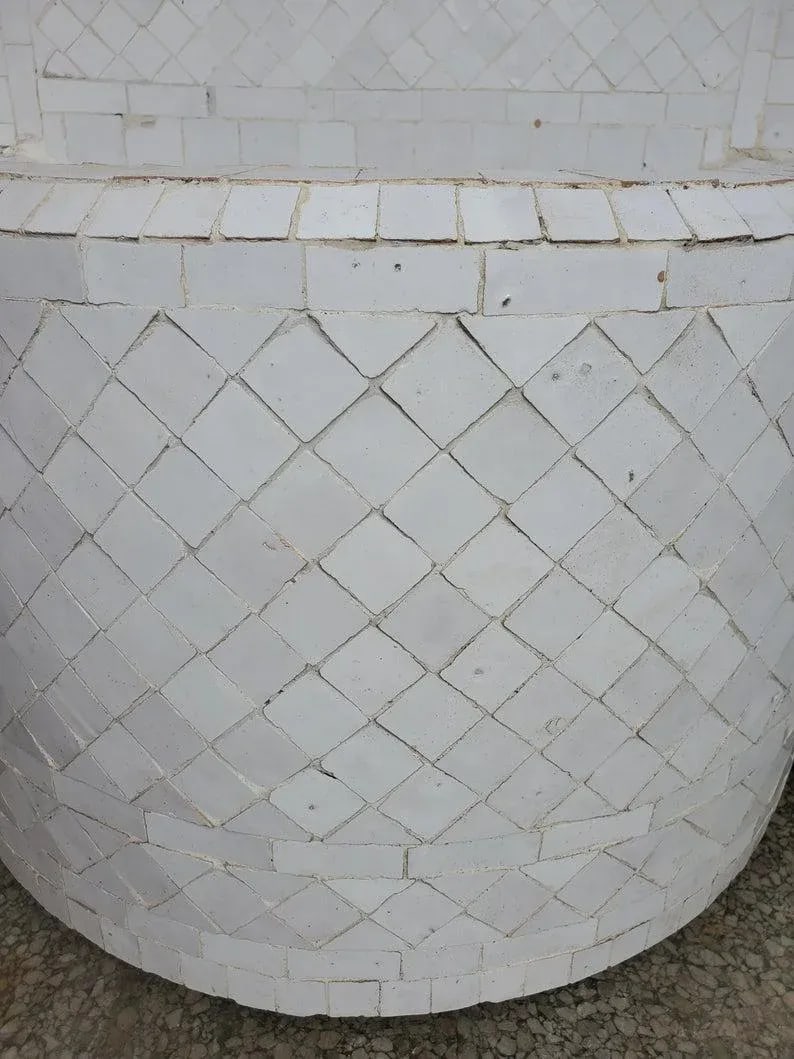 Zen Style All White Moroccan Fountain, Mosaics - 4