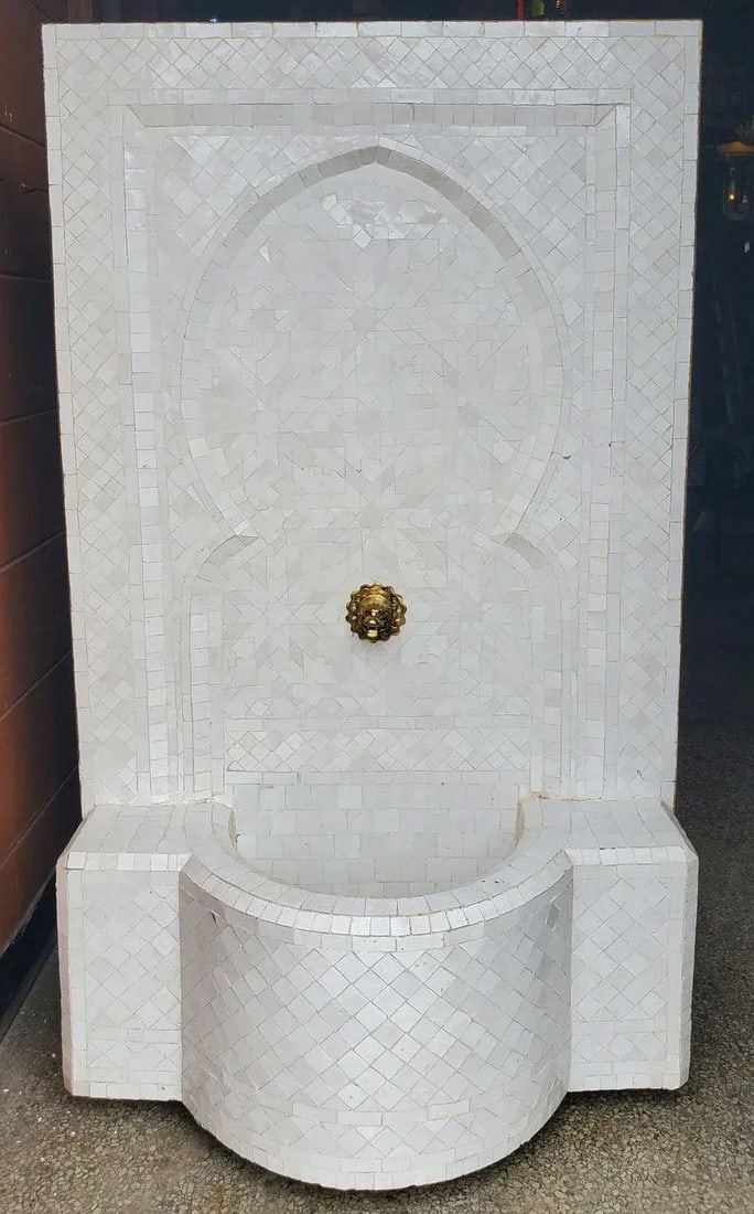 Zen Style All White Moroccan Fountain, Mosaics - 5