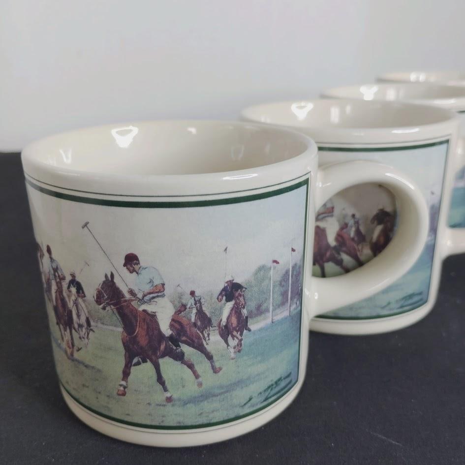 Vintage 1980s Ralph Lauren Mugs Teacups Thoroughbred Collection Polo Scene Equestrian Set of 4 Made - 2