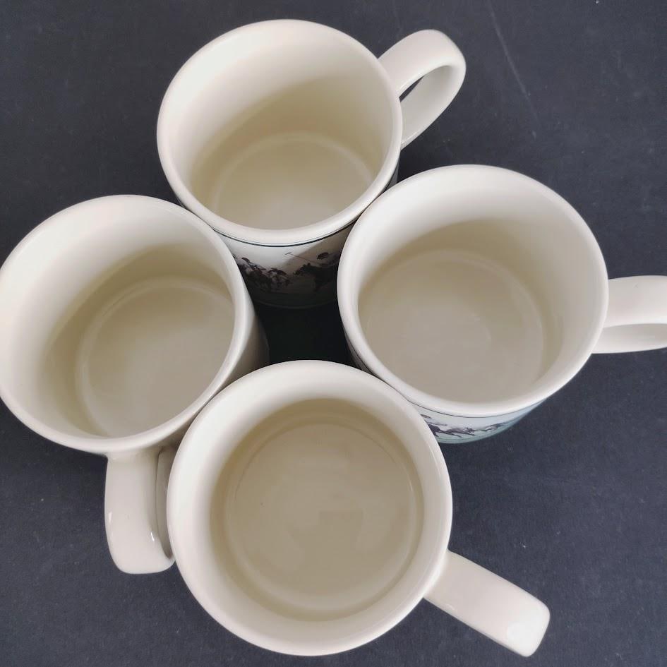 Vintage 1980s Ralph Lauren Mugs Teacups Thoroughbred Collection Polo Scene Equestrian Set of 4 Made - 3