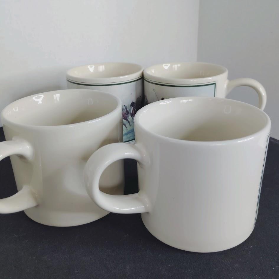 Vintage 1980s Ralph Lauren Mugs Teacups Thoroughbred Collection Polo Scene Equestrian Set of 4 Made - 5