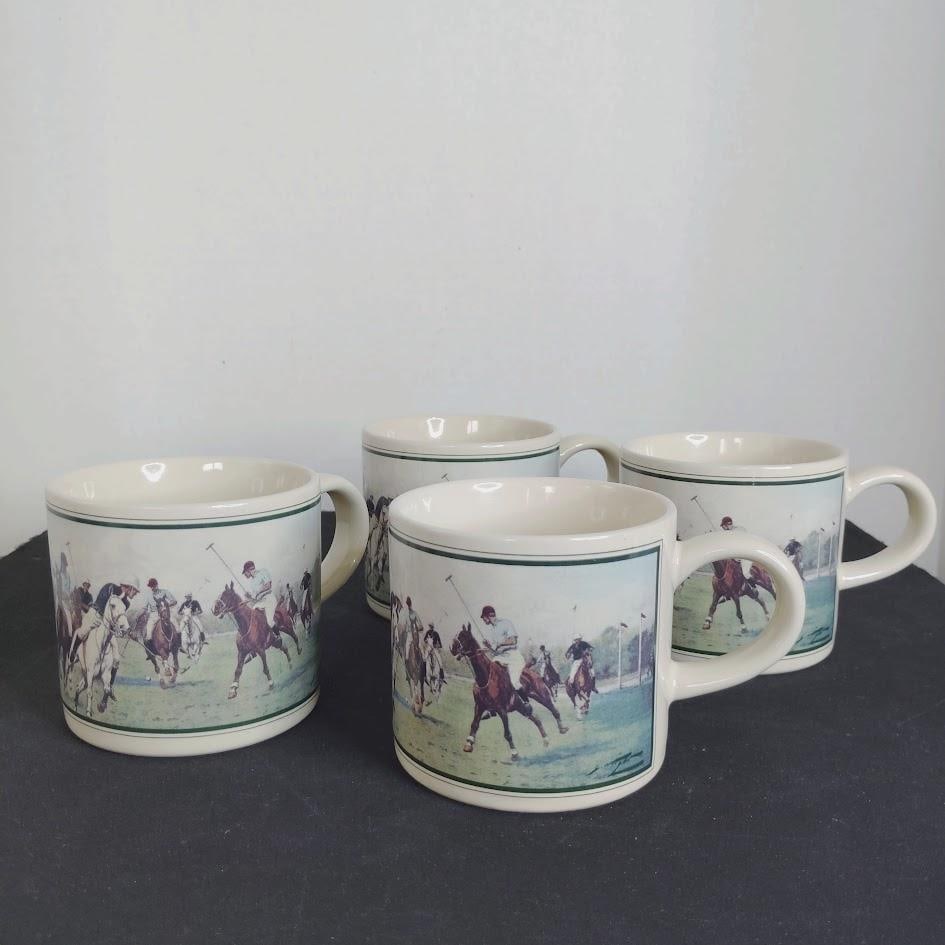 Vintage 1980s Ralph Lauren Mugs Teacups Thoroughbred Collection Polo Scene Equestrian Set of 4 Made - 6