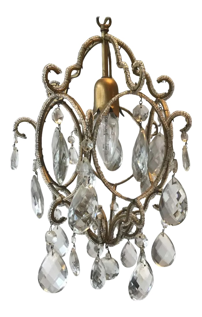 1970s Italian Beaded Chandelier: 1970s Italian beaded small chandelier. Condition: Alterations: Unknown Imperfections: Some Imperfections Condition Notes: Good Wear consistent with age and use. Height is to top of ring. Has original