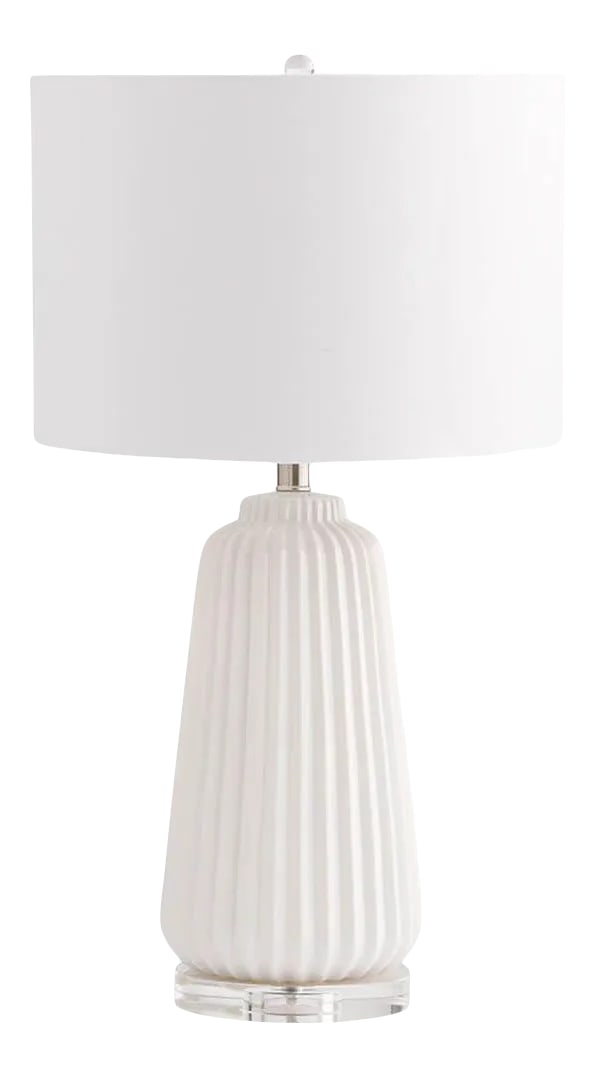 Cyan Design Lamp: Sleek, smooth ridges bring incredible texture and refinement to this ceramic table lamp. Charming on a side table or decorating a nightstand, this engaging design features a crystal base with a white