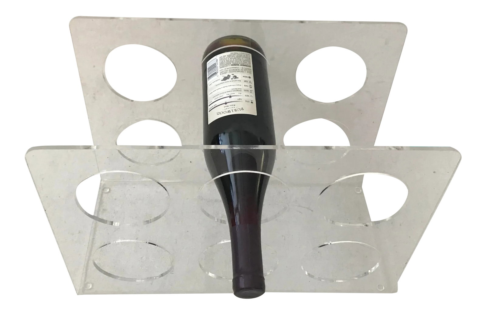 Modern Lucite Acrylic 6 Bottle Wine Rack: Vintage Mid-Century Modern Lucite Acrylic 6 Bottle Wine Rack Condition: Alterations: Original Condition Unaltered Imperfections: Some Imperfections Condition Notes: Wear consistent to age and use